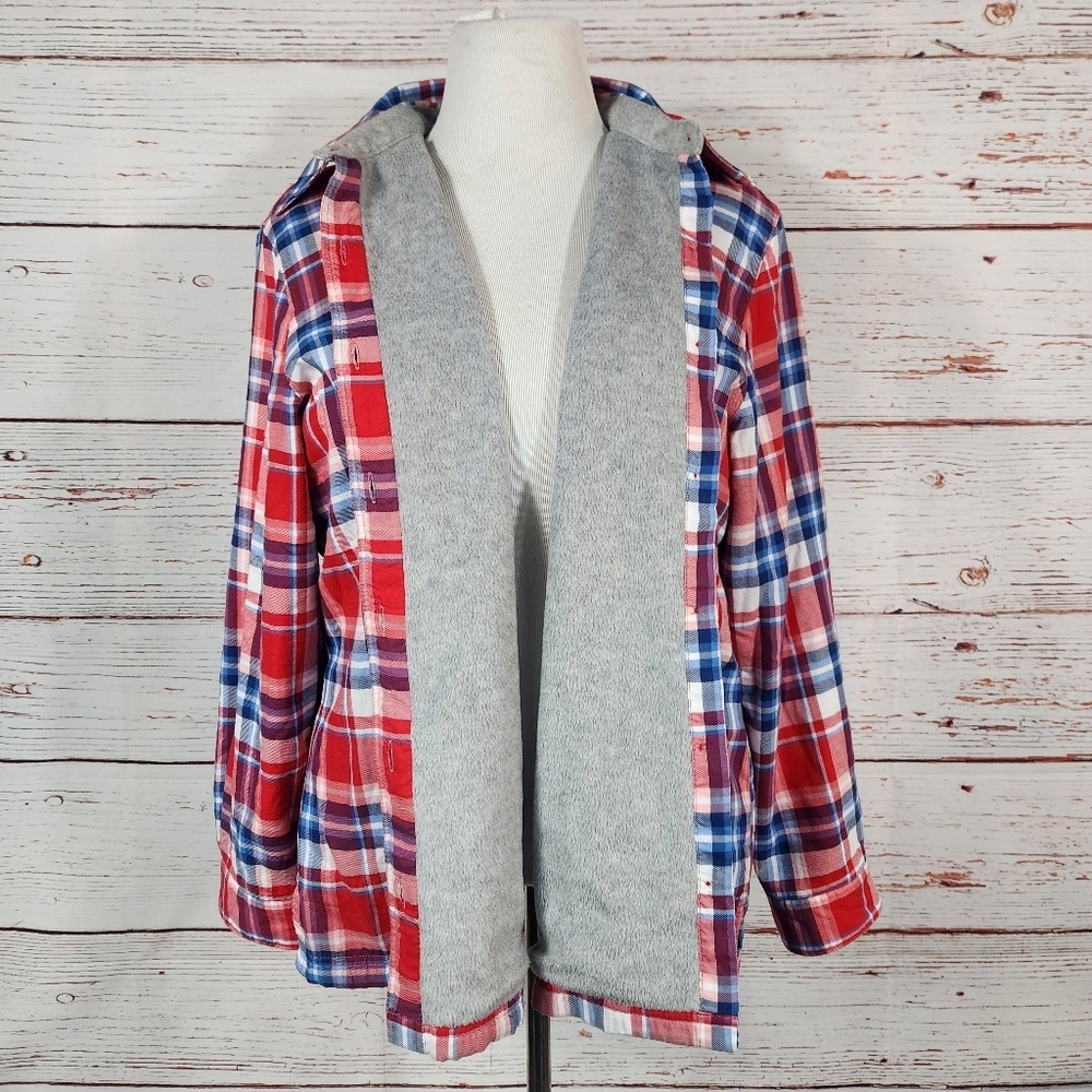 LL Bean Red Plaid Fleece Lined Flannel Size XL Petite - Picture 5 of 7
